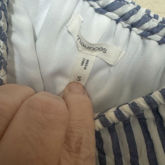 Maurices Dress Womens S Blue & White stripe off shoulder Maxi belted summer - Picture 5 of 8